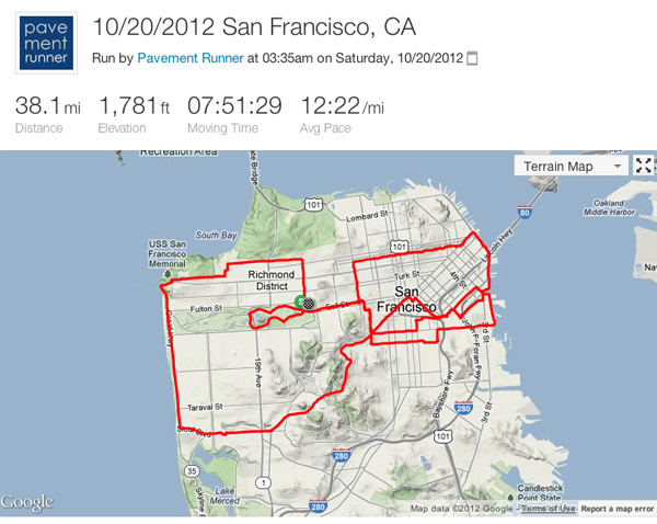 October: 38 mile training run to celebrate a friend's 38th birthday.